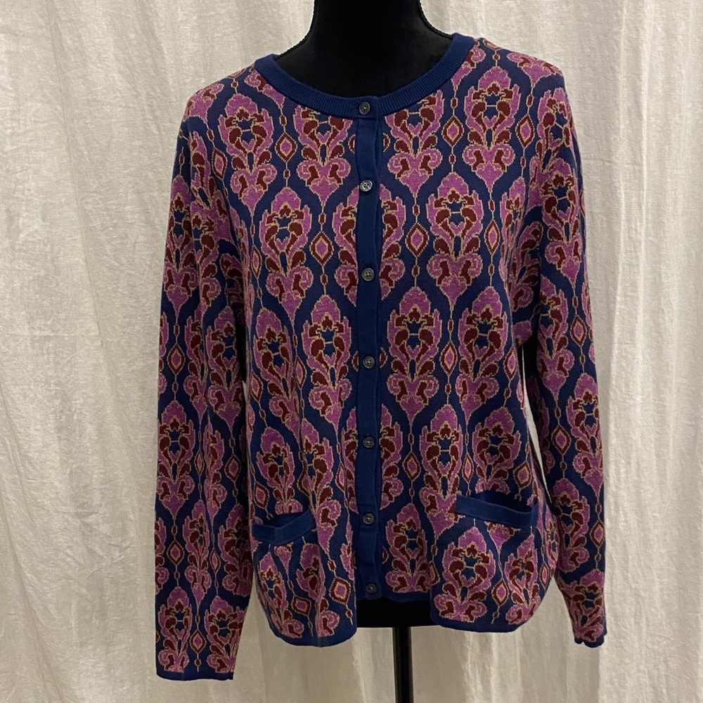 Lands' End 100% Supima Cotten, Sz XL P Women's Patterned Sweater - Pink and Blue